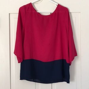 Magenta & Navy Chiffon Blouse